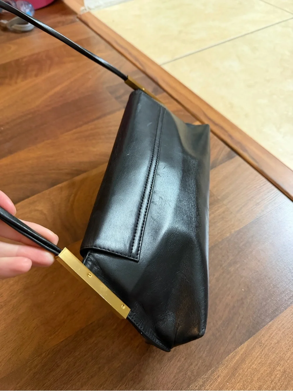 Kenneth Cole Black Shoulder Bag with Gold Accents